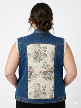 Load image into Gallery viewer, Reworked Denim Vest - 90s Floral and Lace XL