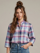 Load image into Gallery viewer, Ruffled Collar Blouse - pink blue plaid M