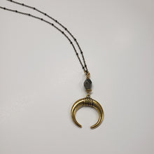 Load image into Gallery viewer, Luna Crescent Drop Necklace - Pyrite