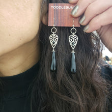 Load image into Gallery viewer, Aztec Pewter Black Onyx Drop Earrings