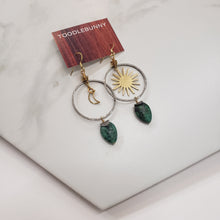 Load image into Gallery viewer, Asymmetric Turquoise Moon and Stars Hoop Earrings