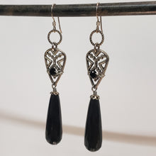 Load image into Gallery viewer, Aztec Pewter Black Onyx Drop Earrings