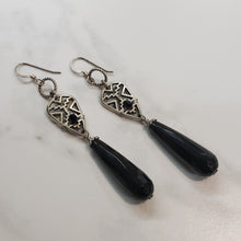 Load image into Gallery viewer, Aztec Pewter Black Onyx Drop Earrings