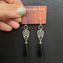 Load image into Gallery viewer, Aztec Pewter Black Onyx Drop Earrings
