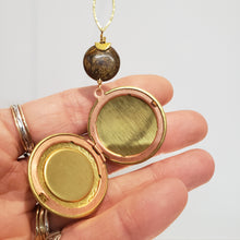 Load image into Gallery viewer, Round Vintage Locket Necklace - Bronzite and Wood
