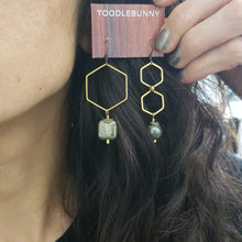 Load image into Gallery viewer, Asymmetric Hexagon Pyrite Drop Earrings