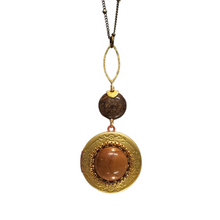 Load image into Gallery viewer, Round Vintage Locket Necklace - Bronzite and Wood
