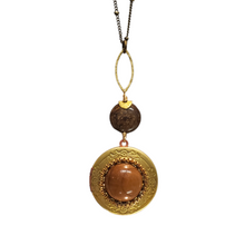 Load image into Gallery viewer, Round Vintage Locket Necklace - Bronzite and Wood