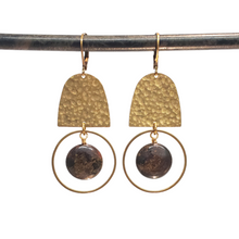 Load image into Gallery viewer, Domed Hammered Brass Modern Hoop Earrings - Bronzite