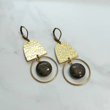 Load image into Gallery viewer, Domed Hammered Brass Modern Hoop Earrings - Bronzite