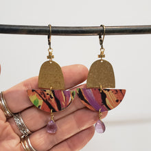 Load image into Gallery viewer, Abstract Tropical Fruit Tin Drop Earrings - Amethyst