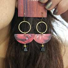 Load image into Gallery viewer, Abstract Tropical Fruit Tin Drop Earrings - Red Black