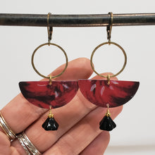 Load image into Gallery viewer, Abstract Tropical Fruit Tin Drop Earrings - Red Black