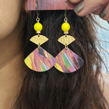 Load image into Gallery viewer, Abstract Tropical Fruit Tin Drop Earrings - Yellow