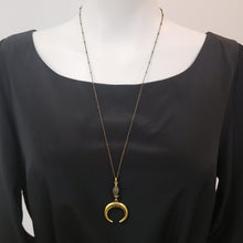 Load image into Gallery viewer, Luna Crescent Drop Necklace - Pyrite