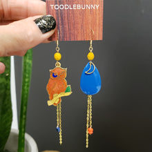 Load image into Gallery viewer, Asymmetric Cloisonne Night Owl Earrings