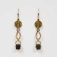 Load image into Gallery viewer, Pyrite Cube Drop Earrings