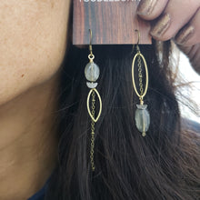 Load image into Gallery viewer, Asymmetric Smooth Labradorite Stone Drop Earrings