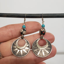 Load image into Gallery viewer, Boho Indian Hoop Drop Earrings Turquoise