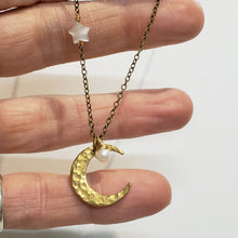 Load image into Gallery viewer, Crescent Moon and Star Necklace - White Pearl