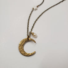 Load image into Gallery viewer, Crescent Moon and Star Necklace - White Pearl