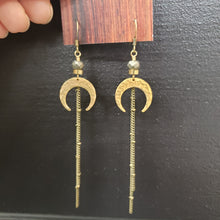 Load image into Gallery viewer, Crescent Moon Duster Earrings - Pyrite