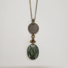Load image into Gallery viewer, Kuchi Coin Green Snakeskin Jasper Stone Necklace