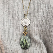 Load image into Gallery viewer, Kuchi Coin Green Snakeskin Jasper Stone Necklace