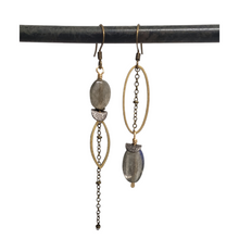 Load image into Gallery viewer, Asymmetric Smooth Labradorite Stone Drop Earrings