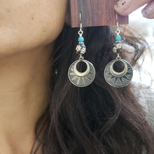 Load image into Gallery viewer, Boho Indian Hoop Drop Earrings Turquoise