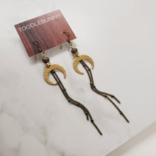 Load image into Gallery viewer, Crescent Moon Duster Earrings - Pyrite