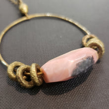 Load image into Gallery viewer, African Brass Hoop Pendant Necklace - Peruvian Pink Opal