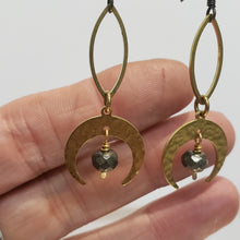 Load image into Gallery viewer, Crescent Moon Marquis Link Drop Earrings - Pyrite