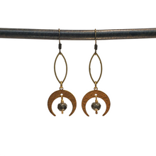 Load image into Gallery viewer, Crescent Moon Marquis Link Drop Earrings - Pyrite