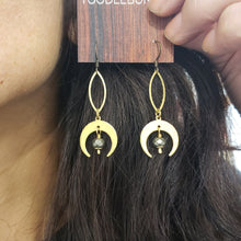 Load image into Gallery viewer, Crescent Moon Marquis Link Drop Earrings - Pyrite