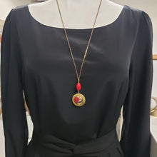 Load image into Gallery viewer, Vintage Round Locket Necklace - Yin Yang Red
