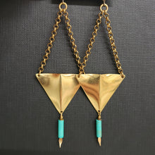 Load image into Gallery viewer, Geometric Triangle Point Drop Earrings - Red Jasper