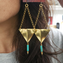 Load image into Gallery viewer, Geometric Triangle Point Drop Earrings - Red Jasper