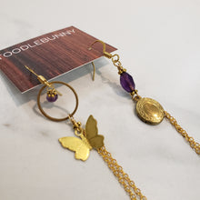 Load image into Gallery viewer, Asymmetric Butterfly Locket Earrings - Amethyst