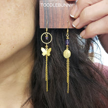 Load image into Gallery viewer, Asymmetric Butterfly Locket Earrings - Amethyst