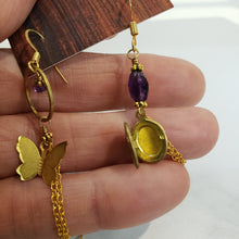 Load image into Gallery viewer, Asymmetric Butterfly Locket Earrings - Amethyst