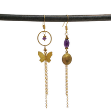Load image into Gallery viewer, Asymmetric Butterfly Locket Earrings - Amethyst