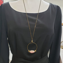 Load image into Gallery viewer, African Brass Hoop Pendant Necklace - Peruvian Pink Opal