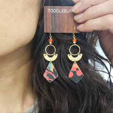 Load image into Gallery viewer, Curacao Geometric Brass Tin Drop Earrings - Red