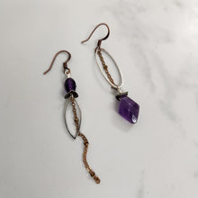 Load image into Gallery viewer, Asymmetric Faceted Amethyst Drop Earrings
