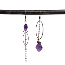 Load image into Gallery viewer, Asymmetric Faceted Amethyst Drop Earrings