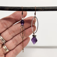 Load image into Gallery viewer, Asymmetric Faceted Amethyst Drop Earrings