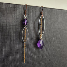 Load image into Gallery viewer, Asymmetric Faceted Amethyst Drop Earrings