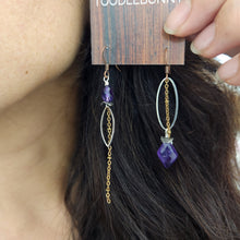 Load image into Gallery viewer, Asymmetric Faceted Amethyst Drop Earrings