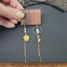 Load image into Gallery viewer, Asymmetric Floral Birdhouse Tulip Earrings - Rose Quartz